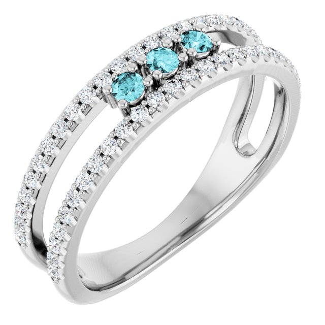 Sterling Silver Natural Blue Zircon & 1/4 CTW Natural Diamond Ring
